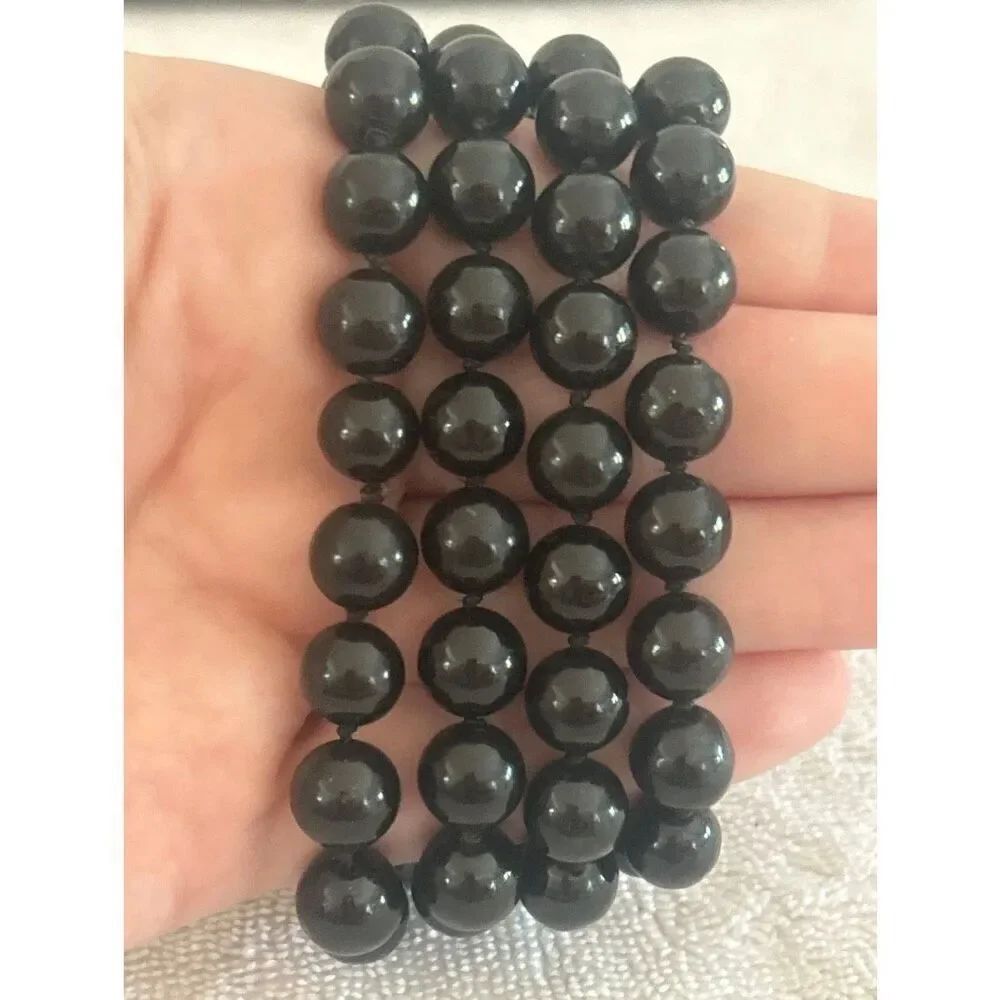Hand Strung Onyx Beaded Necklace 30”